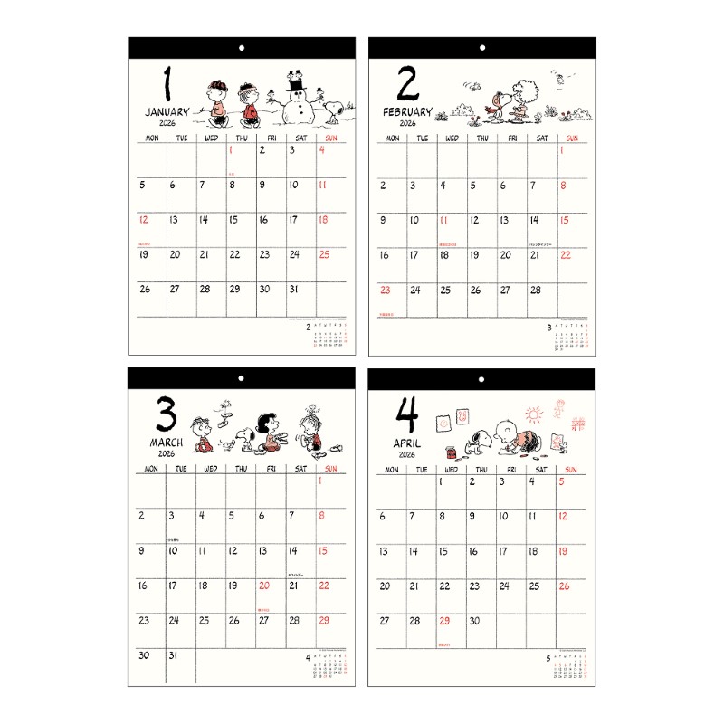 PEANUTS 壁掛けカレンダー シンプル スヌーピー