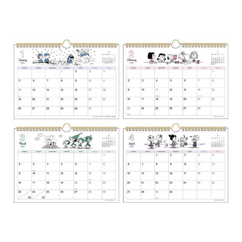 PEANUTS 壁掛けカレンダーシンプル横型 スヌーピー ヴィンテージ