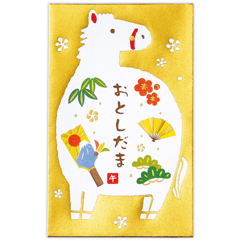 年賀ポチ袋 箔小物白うま