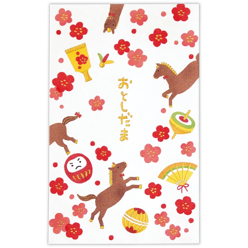 年賀ポチ袋 箔梅小物囲みうま