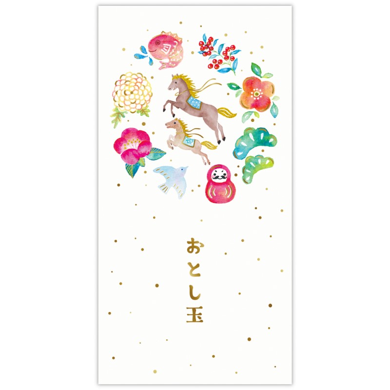 お札用お年玉袋 お札用箔水彩親子うま
