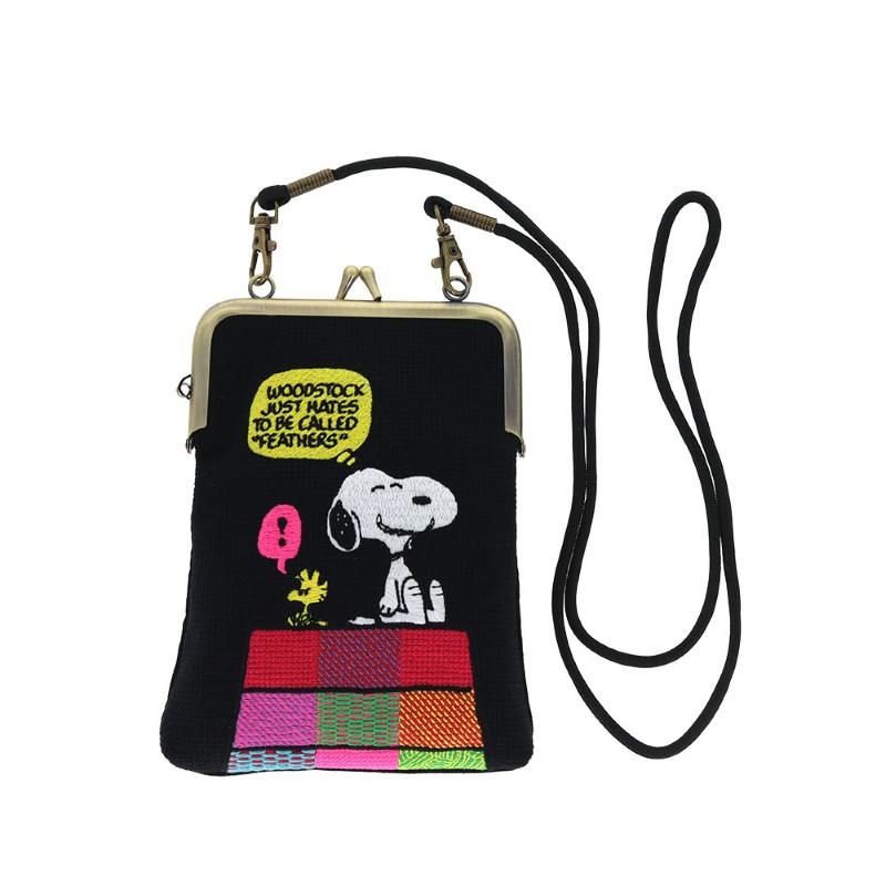 PEANUTS 畳刺繍縦型ペンポーチ がま口 スヌーピー ハウス