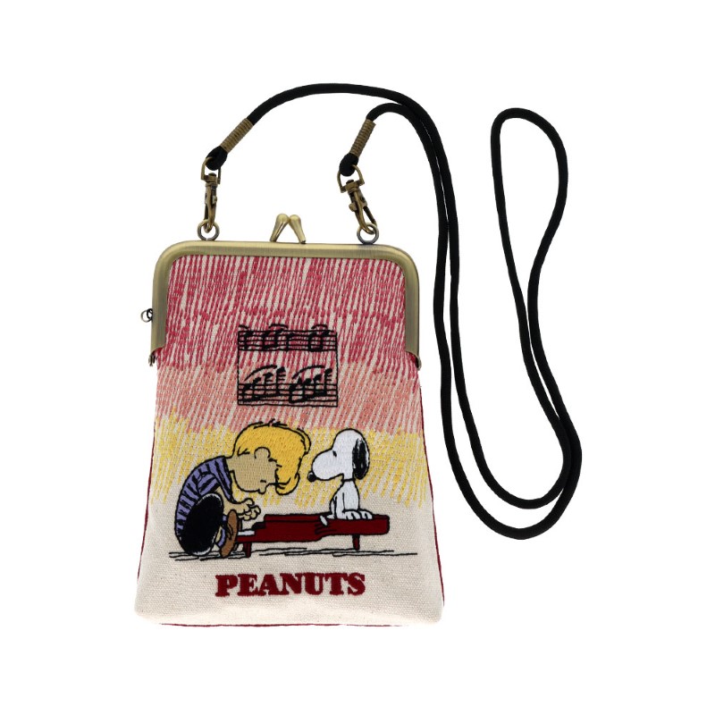 PEANUTS 畳刺繍縦型ペンポーチ がま口 スヌーピー ピアノ