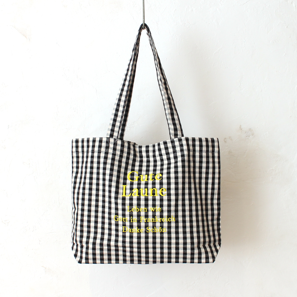 ロゴ刺繍ラージトート　ギンガムチェック/BK/625-3036
