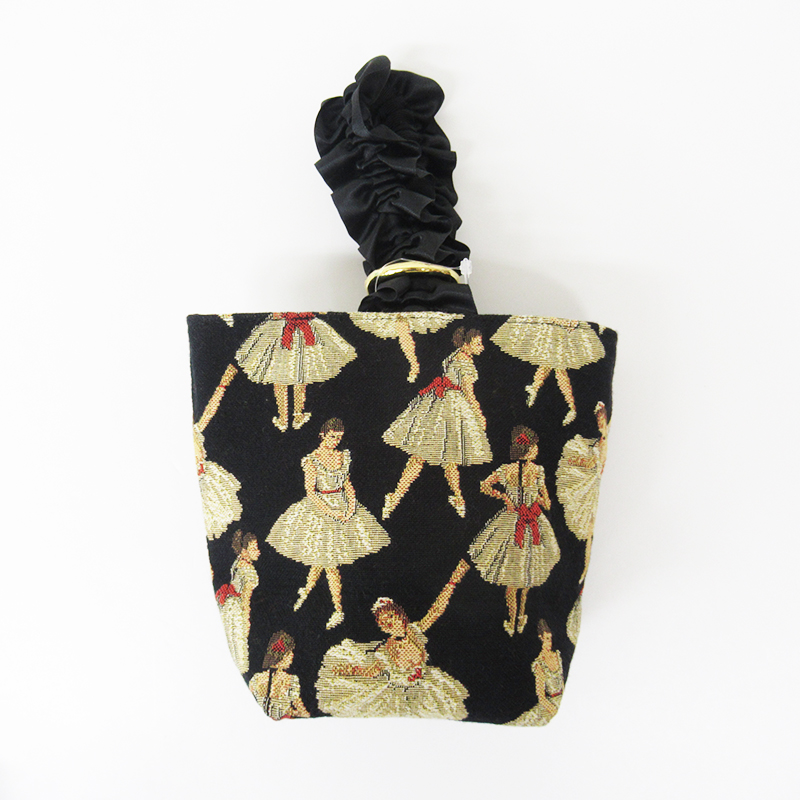 ベル・ブランシェ  ゴブラン サテン フリルワンハンドル ミニバッグ/バレエ黒【日本製】