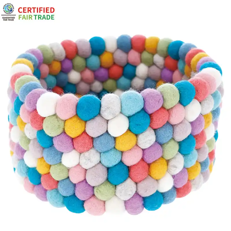 ネパール フェルト雑貨 ポコポコ・スモールバスケット イエロー