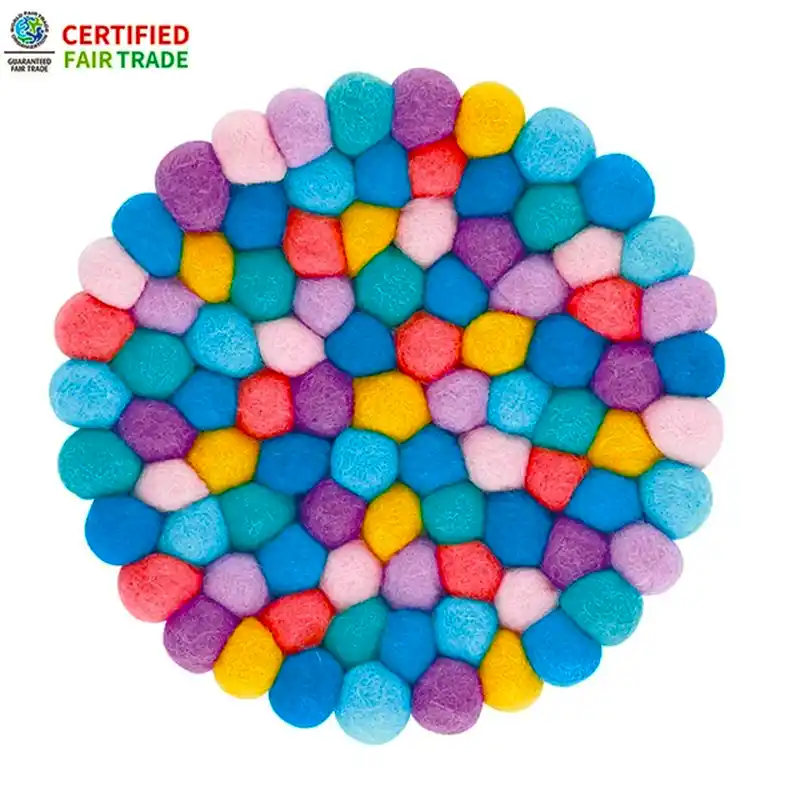 ネパール フェルト雑貨 ポコポコラウンド 鍋敷 ダークブルー