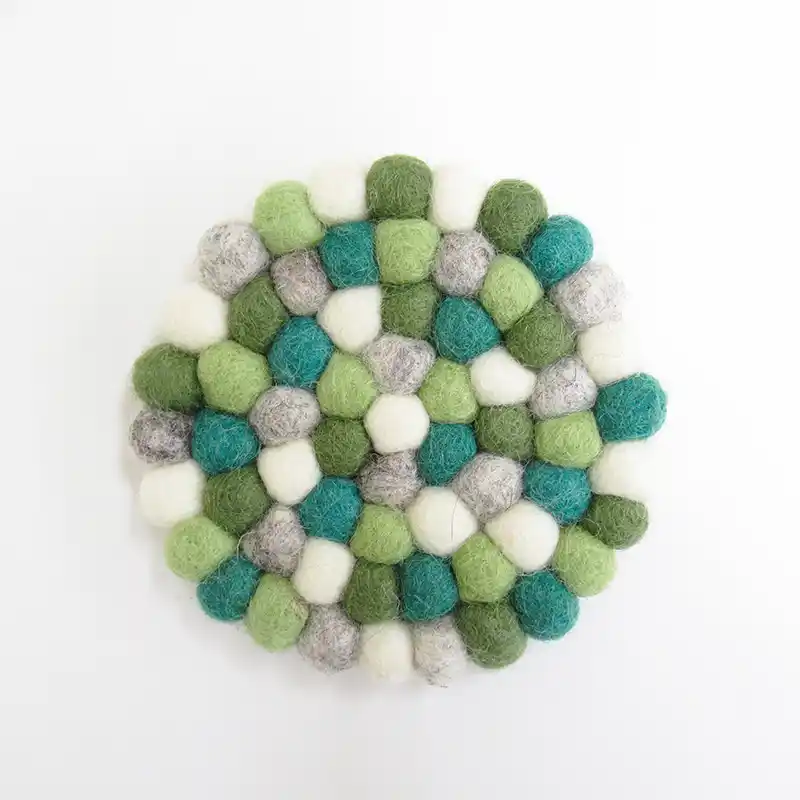 ネパール フェルト雑貨 ポコポココースター グリーン
