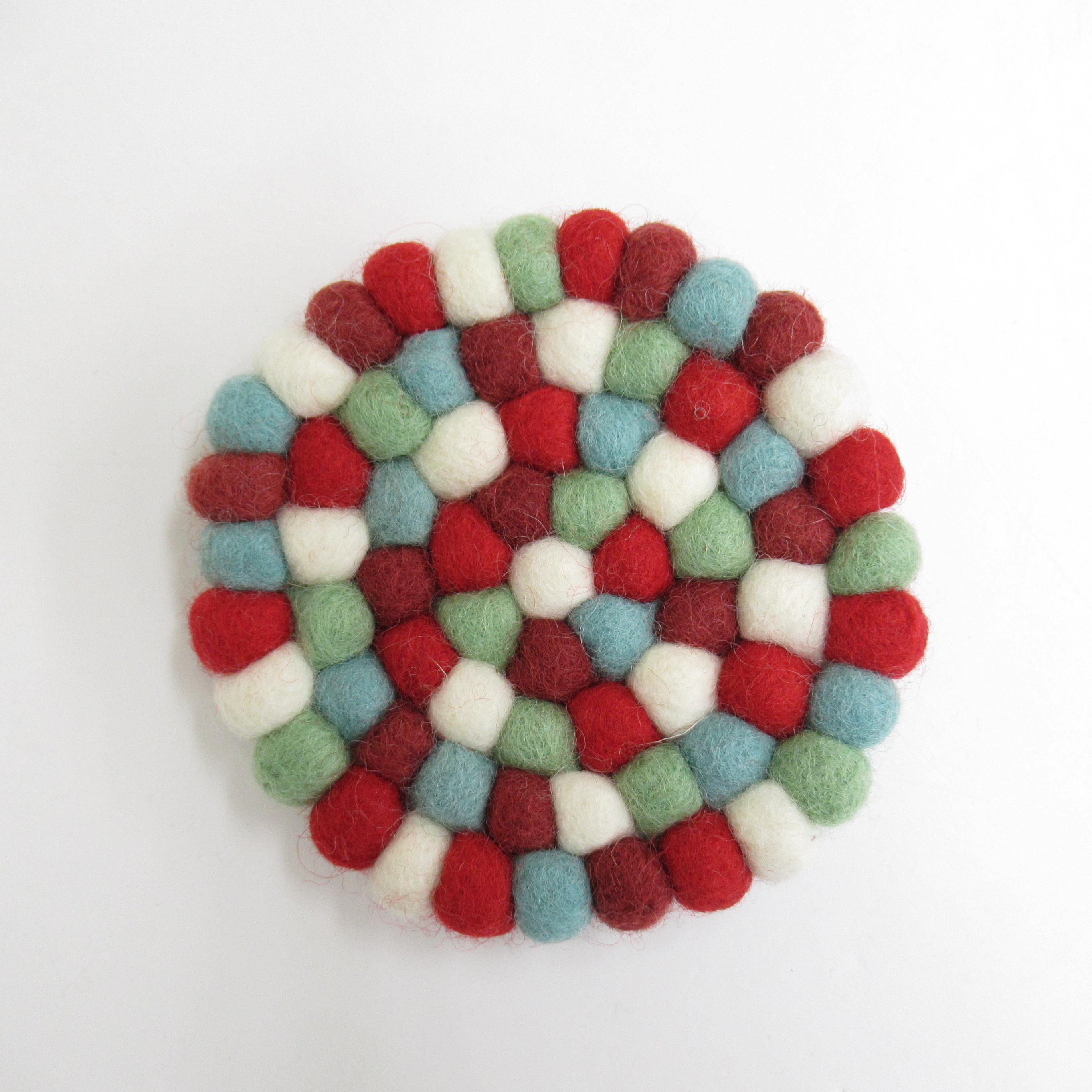 ネパール フェルト雑貨 ポコポココースター レッド