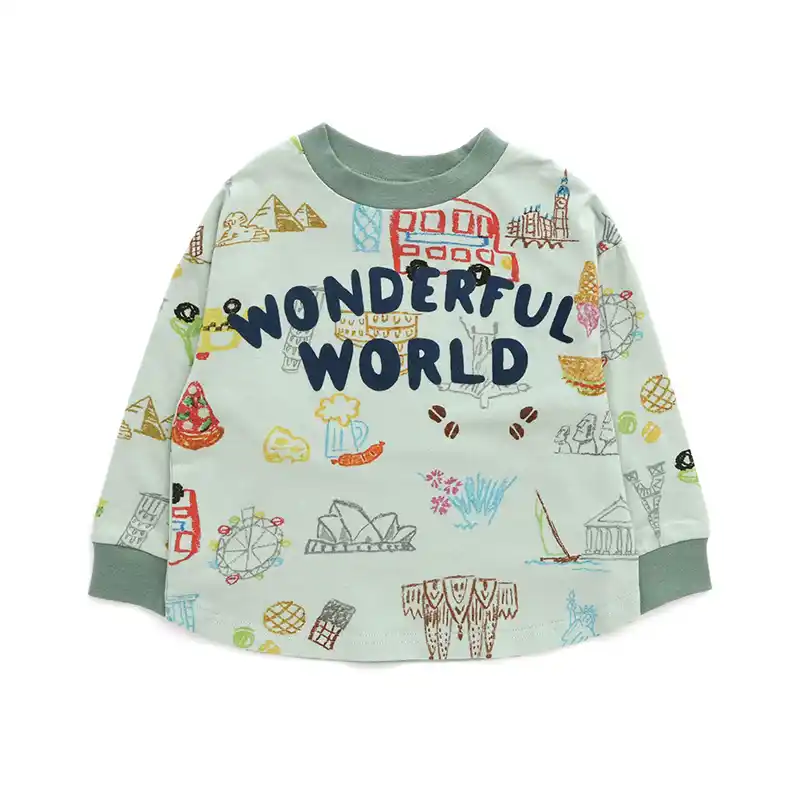 BIT’Z 世界のパン柄&都市柄長袖Tシャツ ミント 100cm/B106015