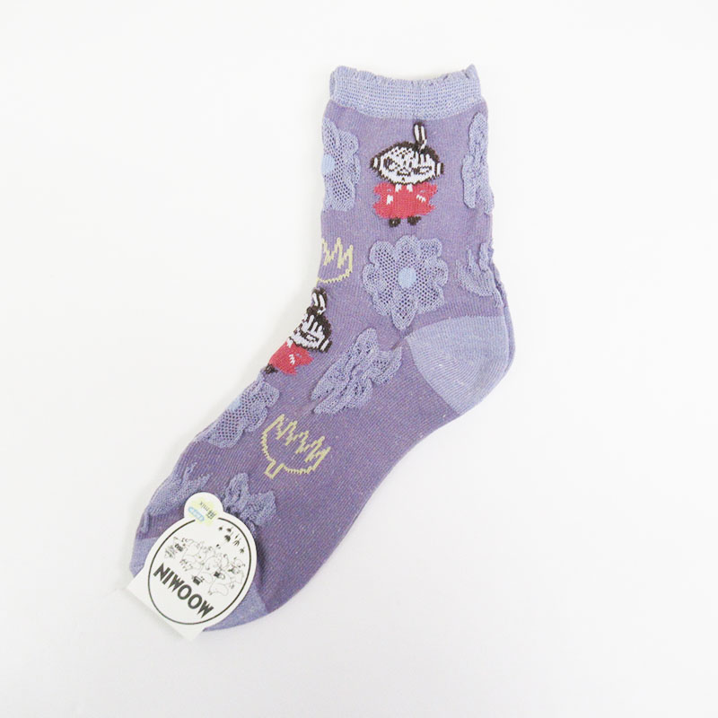 MOOMINムーミン　ソックス 麻ｍｉｘ花柄　リトルミィ　パープル