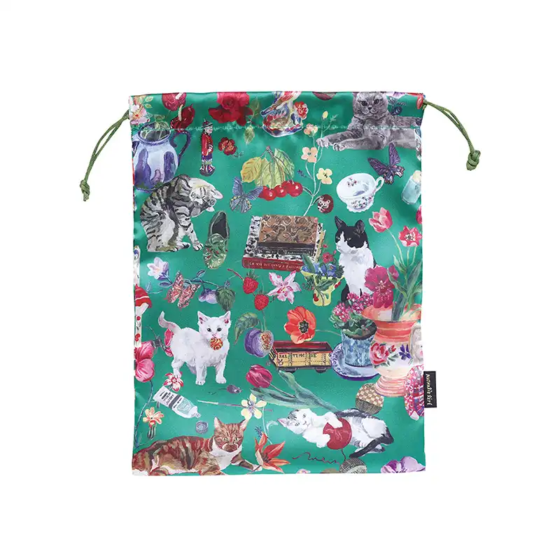 Nathalie Lete ナタリー レテ Satin drawstring pouch Cats/511152