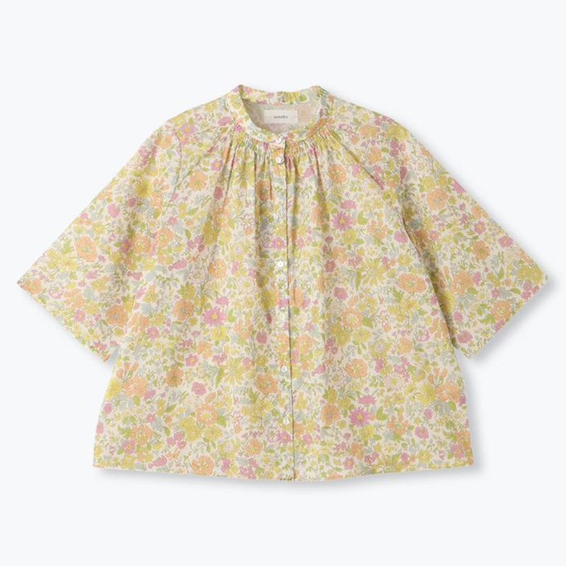 sosotto  LIBERTY PRINTチビ丸衿ゴムシャーリングブラウス6分袖/YE42 【日本製】