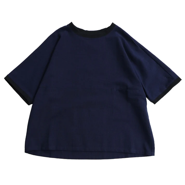 儀右ヱ門 ギエモン 久留米絣 ドルマンスリーブTシャツ ブラウス　Y5168/紺