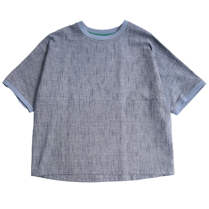 儀右ヱ門 ギエモン 久留米絣 ドルマンスリーブTシャツ ブラウス Y5168/中紺　