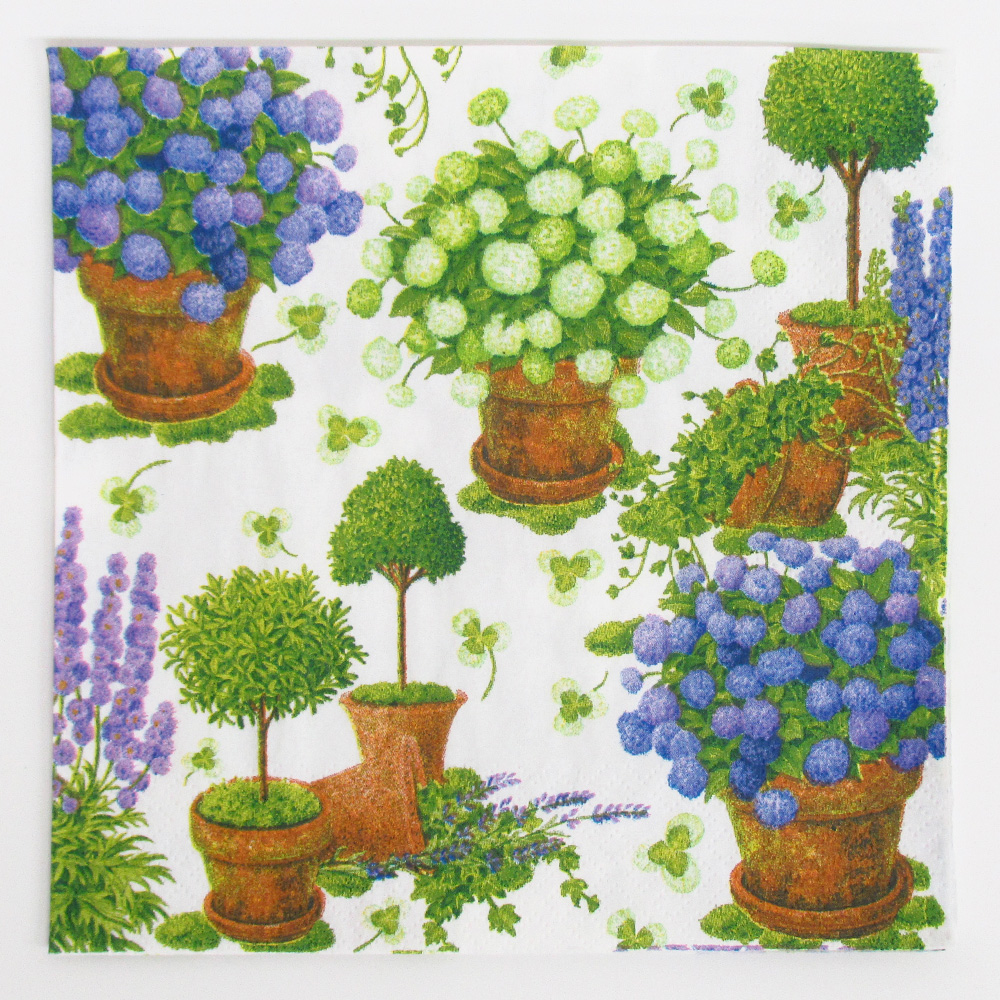 Caspari ペーパーナプキンL Potted Hydrangea/18390L10