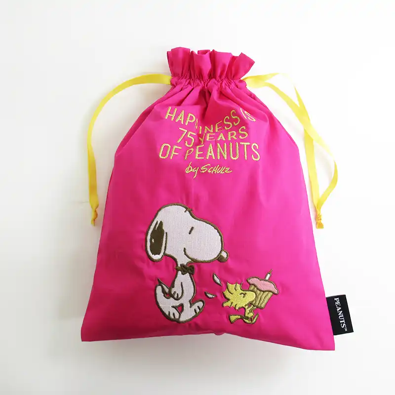 PEANUTS SNOOPY スヌーピー 刺繍巾着 ピーナッツ 75周年 スヌーピー&ウッドストック/SN2212