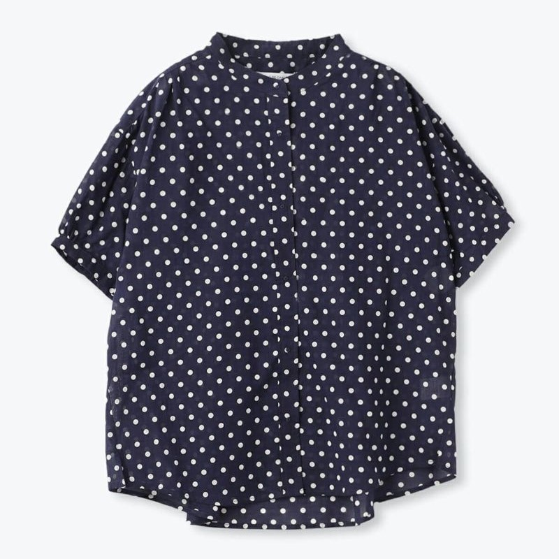 PONT DE CHALONS 刺繍ボタン半袖ブラウス /NVドット29