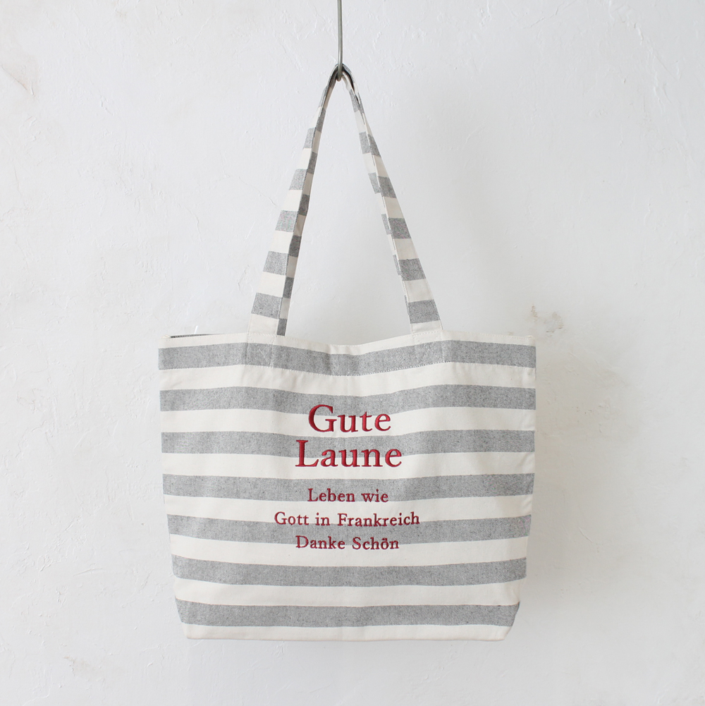 COCOALT ロゴ刺繍ラージトート 　ボーダー BK/625-3038