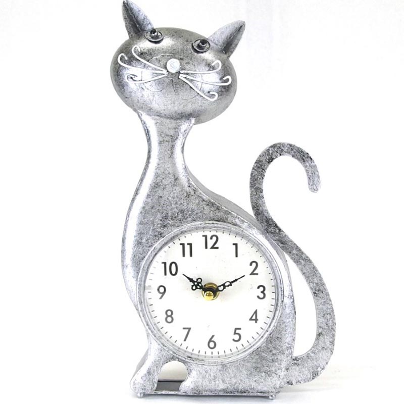 キャットデスククロック おすわり SILVER/CL015479