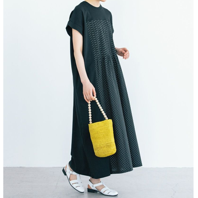 PONT DE CHALONS  ピンタックコンビワンピース  /BKドット96