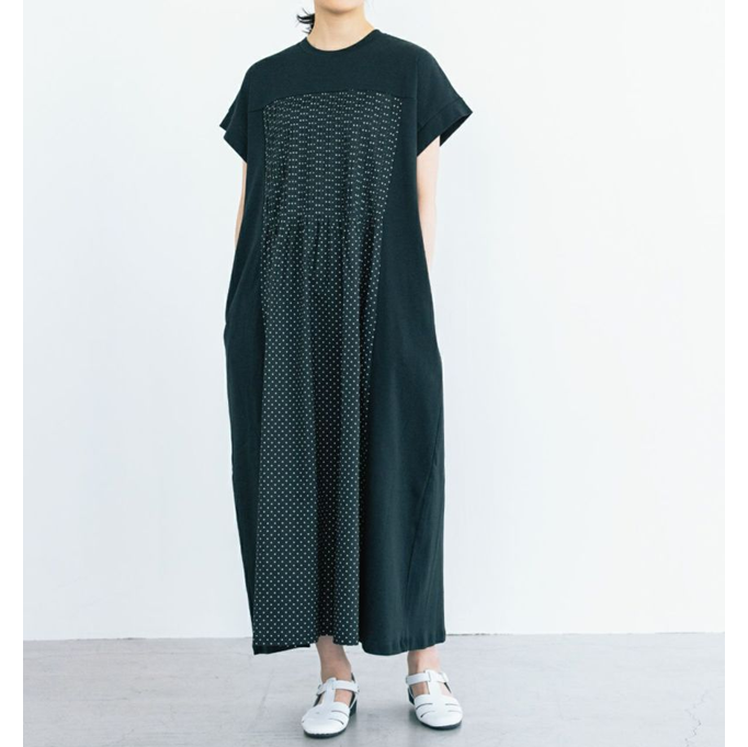 PONT DE CHALONS  ピンタックコンビワンピース  /BKドット96