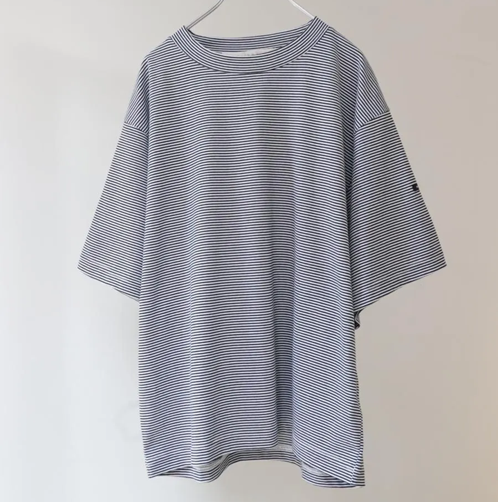 MidiUmi モックネックボーダーワイドTシャツ /OW×BK99 【日本製】