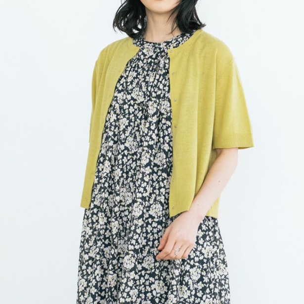 PONT DE CHALONS リネンコットン5分袖刺繍釦カーディガン/YE51