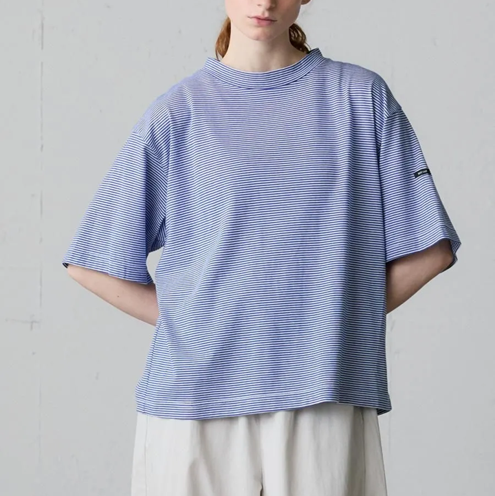MidiUmi モックネックボーダーワイドTシャツ /OW×BL31 【日本製】