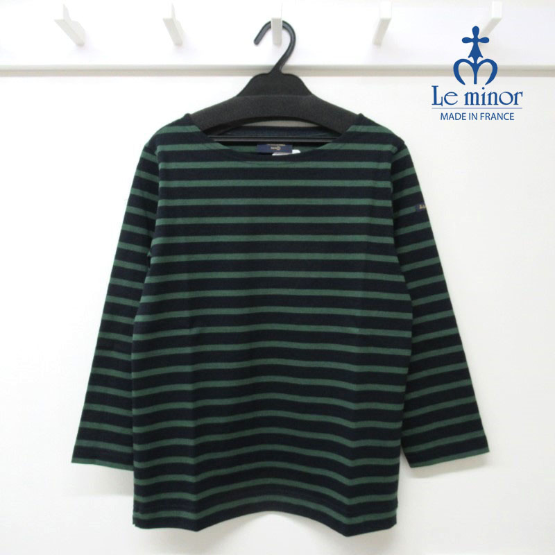 Le minor ボーダーカットソー7分袖　20G　MarineFce/VertFce(NV×GR)