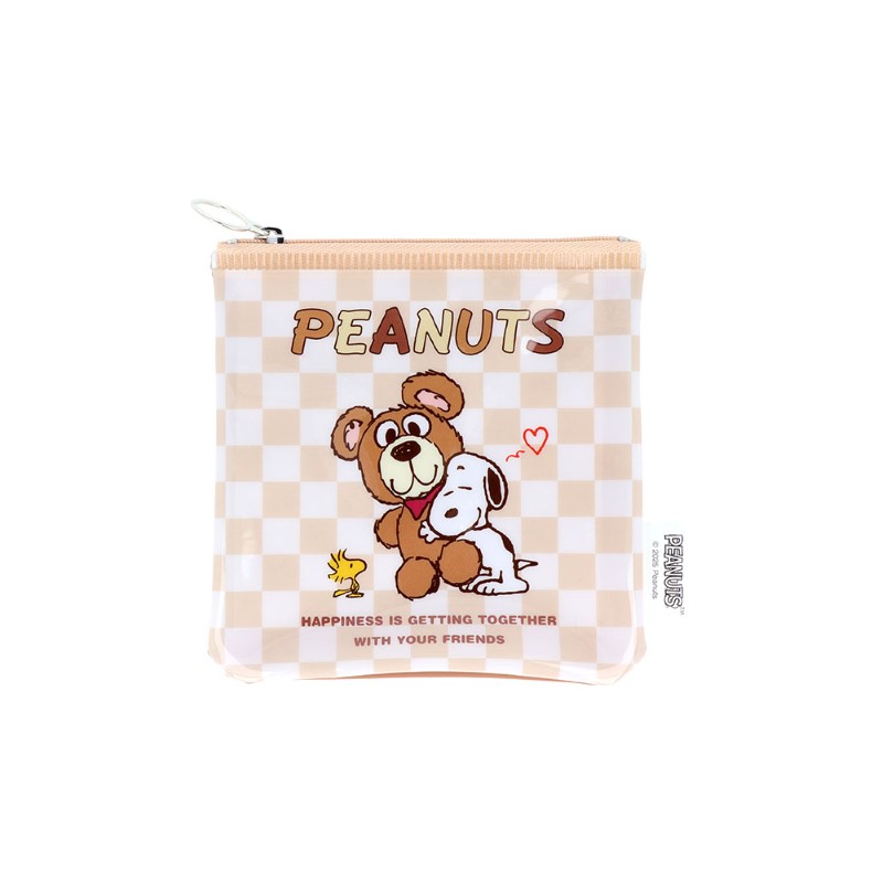 PEANUTS スヌーピー＆カドリーベアーズ フラットスクエアポーチ /ブラウン