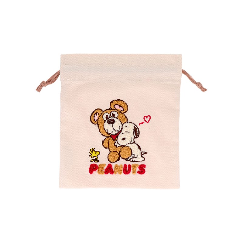 PEANUTS スヌーピー＆カドリーベアーズ サガラ刺繡巾着 /ブラウン