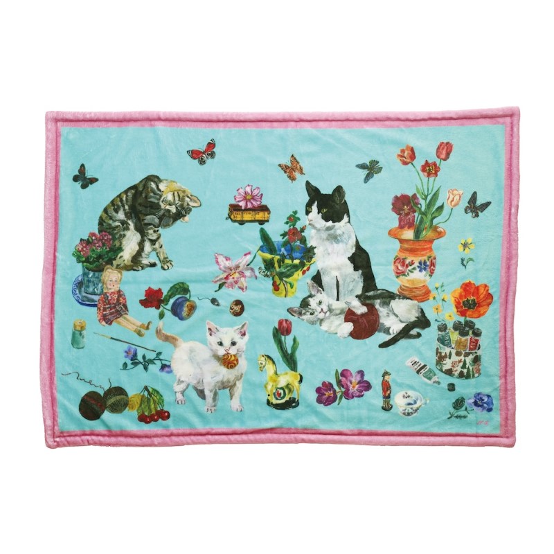 Nathalie Lete ダブルレイヤーブランケット Cats-Mint green