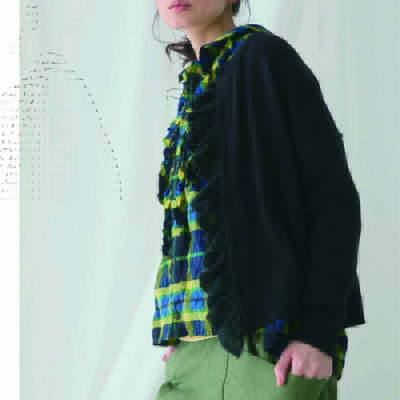 LAITERIE コットンカシミヤxモヘアフリルカーディガン BK99