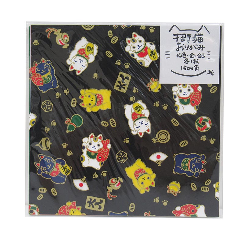 招き猫 おりがみ  10色・金・銀 各1枚 15cm角
