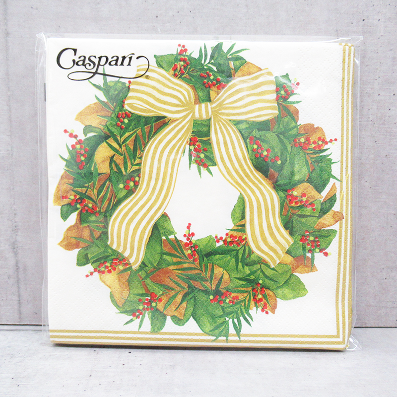 Caspari クリスマスペーパーナプキン Magnolia Wreath