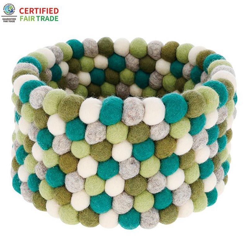 ネパール フェルト雑貨 ポコポコ・スモールバスケット グリーン