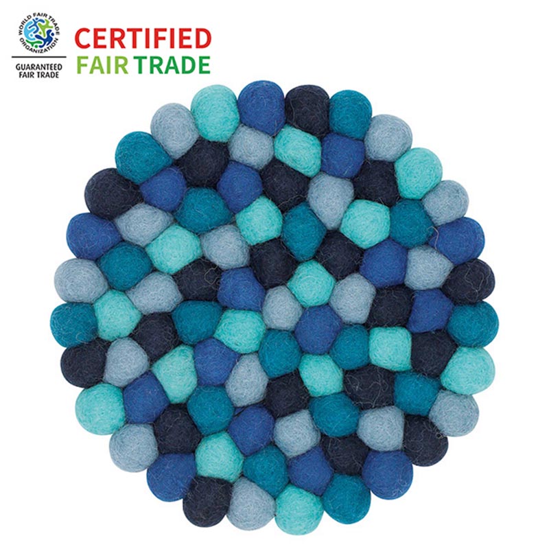 ネパール フェルト雑貨 ポコポコラウンド 鍋敷 ブルー