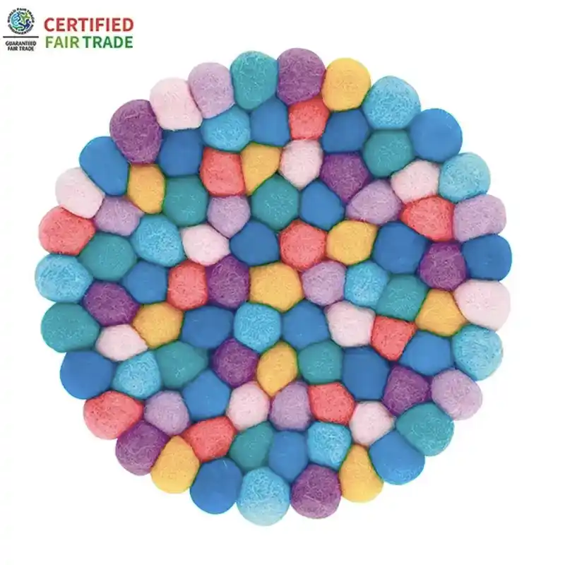 ネパール フェルト雑貨 ポコポコラウンド 鍋敷 ダークブルー