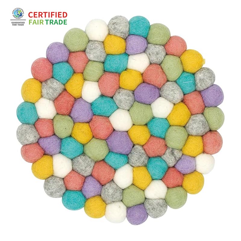 ネパール フェルト雑貨 ポコポコラウンド 鍋敷 イエロー