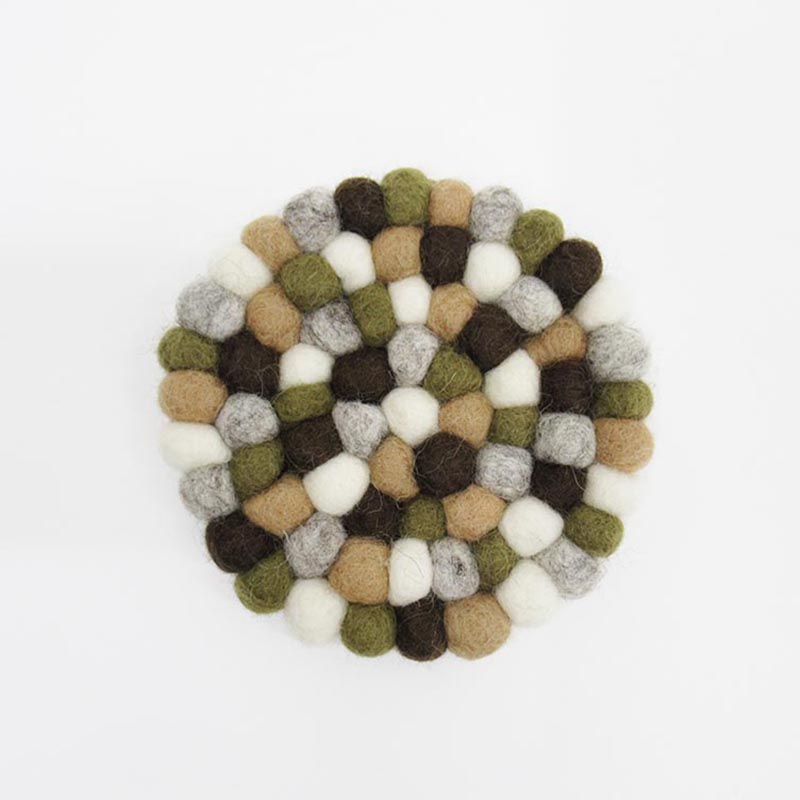 ネパール フェルト雑貨 ポコポココースター ブラウン