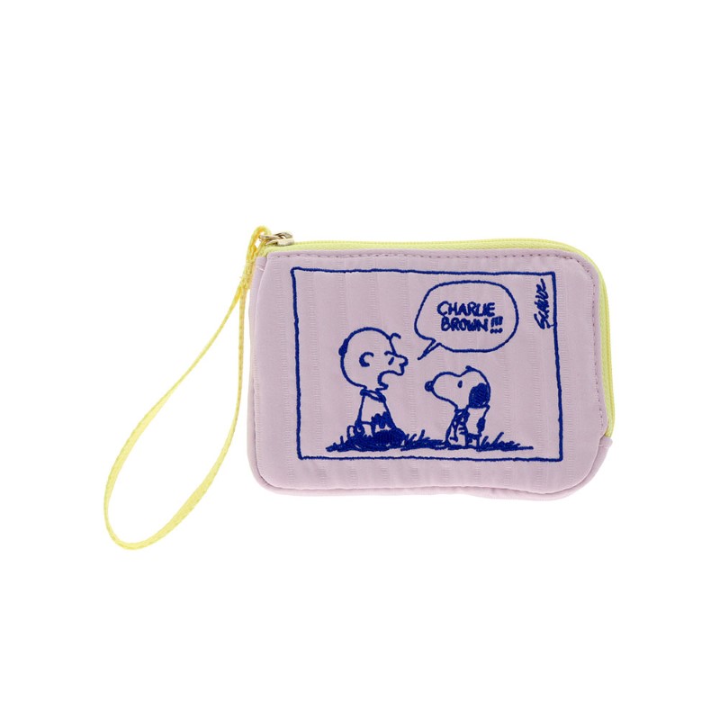 PEANUTS 刺繍フラットポーチ ピンク
