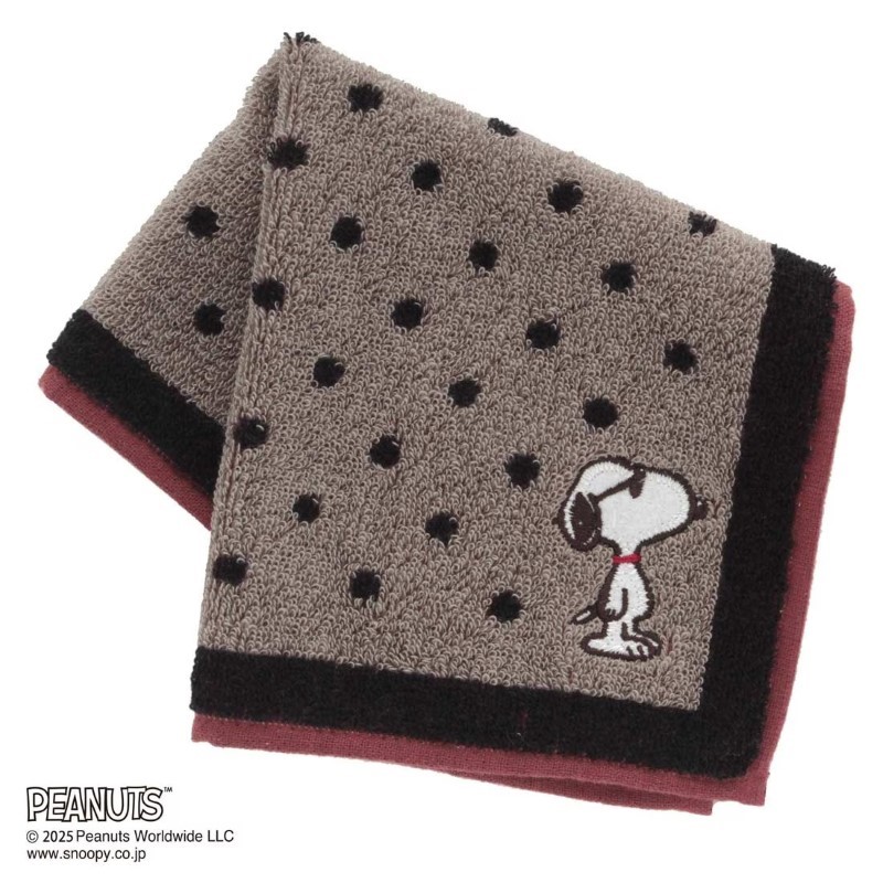 PEANUTS  タオルハンカチ  ドット  ジョー・クール刺繍/GY