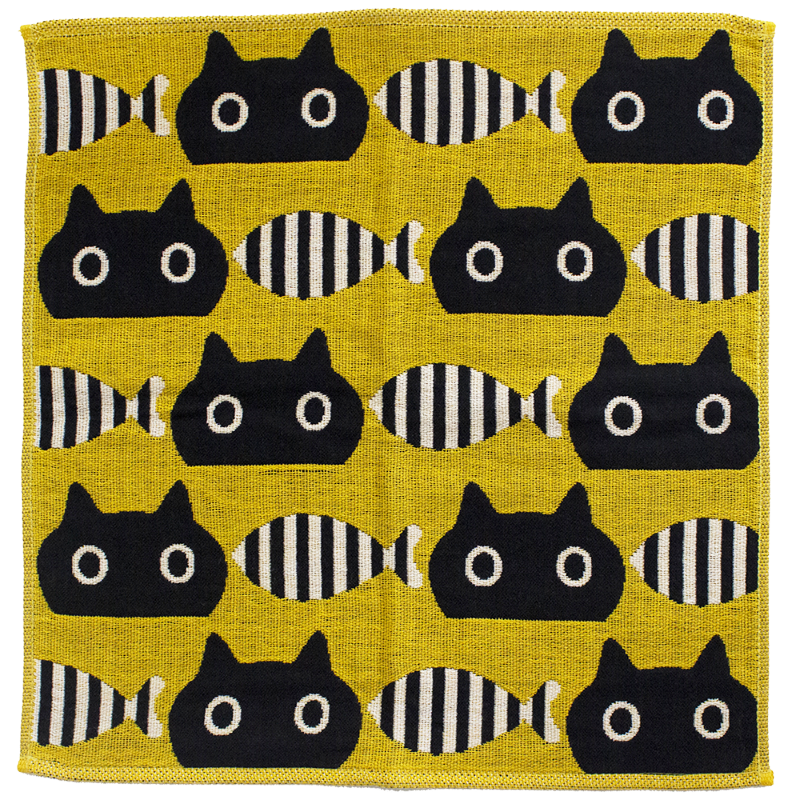 Atsuko Matano 3重ガーゼハンカチ  MEMEとお魚 /YE 【日本製】