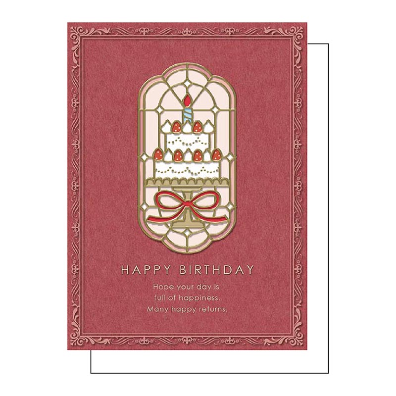 ステンドグラスバースデーカード/リボンケーキ