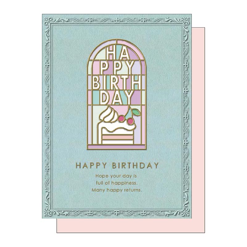 ステンドグラスバースデーカード/さくらんぼケーキ