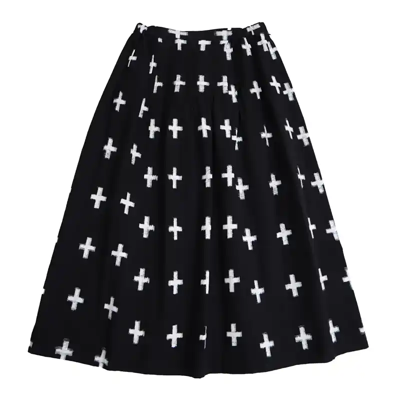 儀右ヱ門 久留米絣 スカート カ935 サザンクロス黒/白