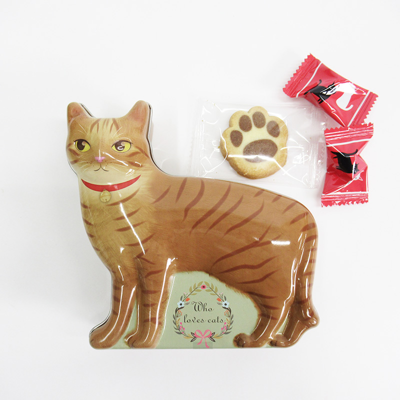 菓子詰め合わせ ネコ ウォーキング缶 ブラウン