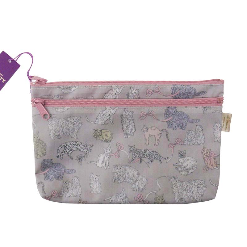 ベル・ブランシェ  リバティ Wファスナーポーチ  ネコグレー【日本製】