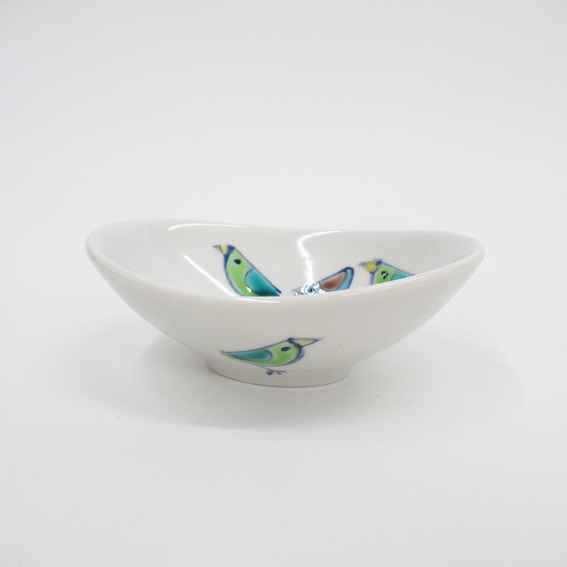 安東眉石窯  楕円小付  鳥文